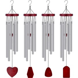 Tatuo 4 Pcs Memorial Wind Chimes 28 Inch Wooden Sympathy Wind Chimes DIY Sympathy Gift for Father's Day Loss of Loved One Bereavement with 6 Aluminum Tube for Indoor Outdoor(Silver, Classic Style)