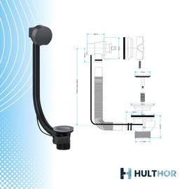 Hulthor Pop-Up Bath Waste and Overflow Kit Matte Black - Easy-Install Click Clack Combination Drain Bath Plug Replacement