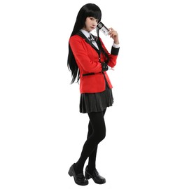 Cosplay.fm Women's Anime Cosplay Costume School Uniform Houndstooth Skirt with ID Card (S, Red)