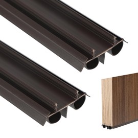 2 Pcs 36 Inch Vinyl Replacement Under Door Seal Replacement Door Bottom with Vinyl Fins Weatherstrip Draft Blocker Adjustable Under Door Bottom Seal with Drip Cap Fits Gaps (Brown-B)