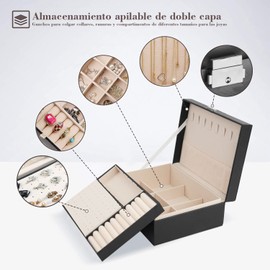 Organizador de joyas,Caja de joyería de Cuero con Cerradura,Portátil Joyero caja de almacenamiento,Caja multifuncional para guardar anillos de joyería, Pendientes, Pulseras, Collares y Reloj, etc