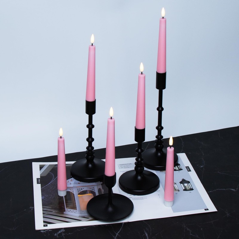 Eywamage Short Pink Flameless Taper Candles with Remote, Flickering Battery