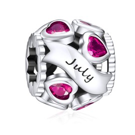 NINGAN July Birthstone Charms 925 Sterling Silver Love Heart Openwork Bead for Charm Bracelets and Necklaces with 5A Cubic Zirconia, Birthday Mothers Day Jewelry Gifts Women