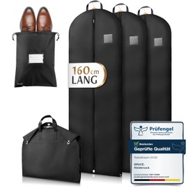 Bruce.® 3 x Premium Garment Bags Long 160 cm x 60 cm Including 1 x Shoe Bag, High-Quality Garment Cover for Coats, Jackets, Dresses & Suit, Breathable Suit Bag, Travel Bag, Optimised Material