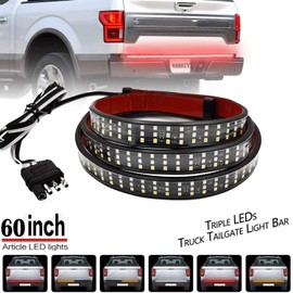 Ricoy 60inch Triple-Row 6-Function Amber Sequential Turn Signal LED Truck Tailgate Light Bar Strip, Super Bright LED- Red/White Reverse Stop Turn Signal Running for Pickups, SUV, RV, Trailer