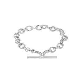 Tuscany Silver Women's Sterling Silver 31mm x 2.6mm T-Bar 7mm Belcher Chain Albert Clasp Bracelet 18cm/7'