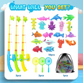 AuntyFey Magnetic Fishing Game for Kids 3-5 Includes 3 Toddler Baby Fishing Pole 3-5 6-10 Years Old, Toddler Fishing Game for Kids 3-5, Fishing Toy for Kids 3-5 8-12, Water Table Accessories Bath Toy