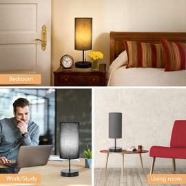 Aigostar Bedside Lamp with 2 USB Charging Ports, E27 Table Lamp with Pull Switch, Metal Base, Modern Table Lamp for Bedroom, Living Room, Desk, Baby Room - Grey