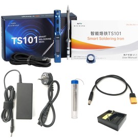 CROSS MARS Original Blue TS101 Soldering Iron Upgrade from TS100 Portable Digital OLED Temperature Adjustable USB Type C Fast Heating Iron Soldering Iron Set (with TS-B2 Tip)