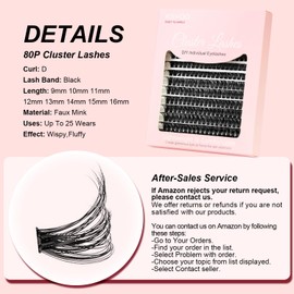 KSYOO 280pcs Cluster Lashes,Eyelash Clusters, 9-16mm Mixed Lengths Lash Clusters for DIY Eyelash Extension (80D-MIX Size)