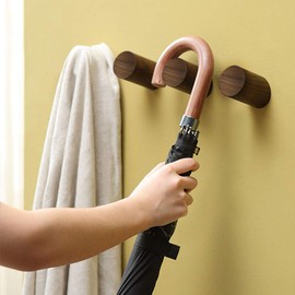 ANZOME 6Pack Wooden Coat Hooks, 10kg Wooden Hooks for Walls, Wooden Coat Peg Coat Hanger, Heavy Duty Hooks for Hanging Clothes, Hat, Scarves and Headphone in Bedroom, Living Room(Medium Black Wood)