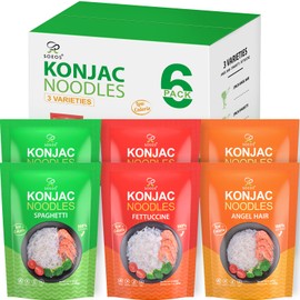 Soeos Konjac Noodles, Shirataki Noodle, Low Calorie, Low Carb, Keto and Paleo Friendly, 3 Variety Noodles, Fettuccine, Angel Hair, Spaghetti, 8.8 oz (250 g)*6