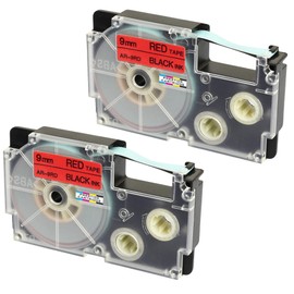 2X Compatible Ribbon Label Tapes XR-9RD XR-9RBlack on Red 9mm x 8m Replacement for Casio KL-60 100 100E 120 200 200E 300 750 780 820 2000 7000 7200 7400 8100 8200 P1000 C500 CW-L300 Label