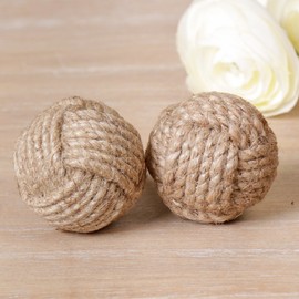Set of Two Round Natural Jute Drawer Handles - Ideal For Updating Existing Furniture - ⌀4cm