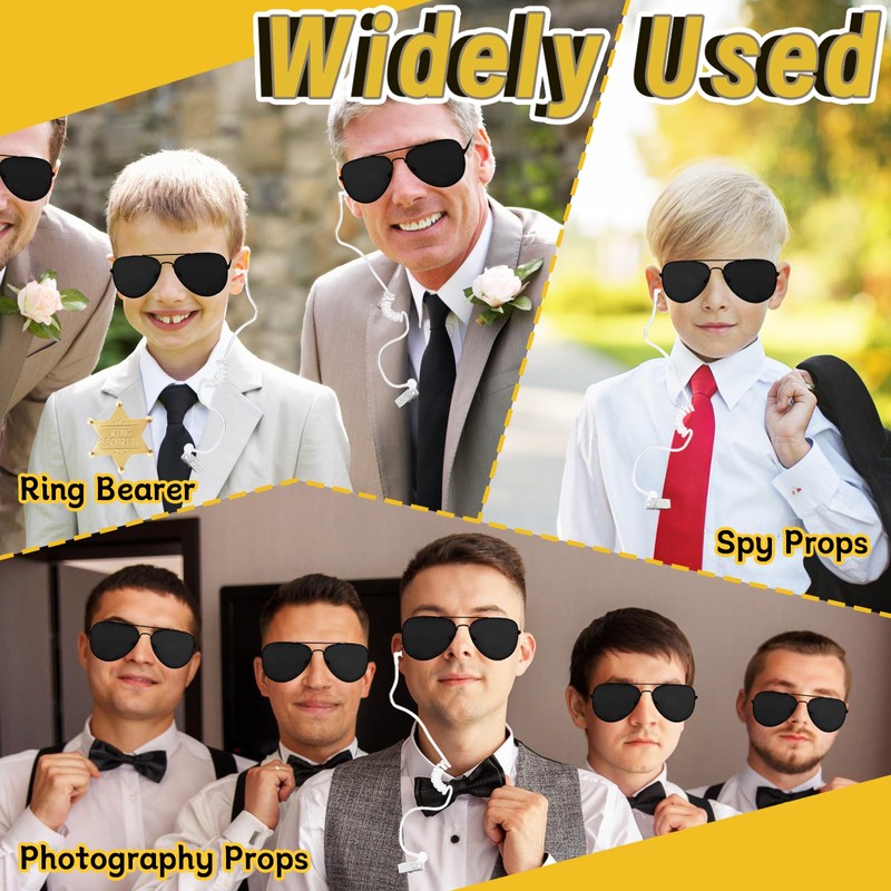 OJYUDD Ring Wedding Security Set,Spy Earpiece Ring Bearer Security,Sun Glasses