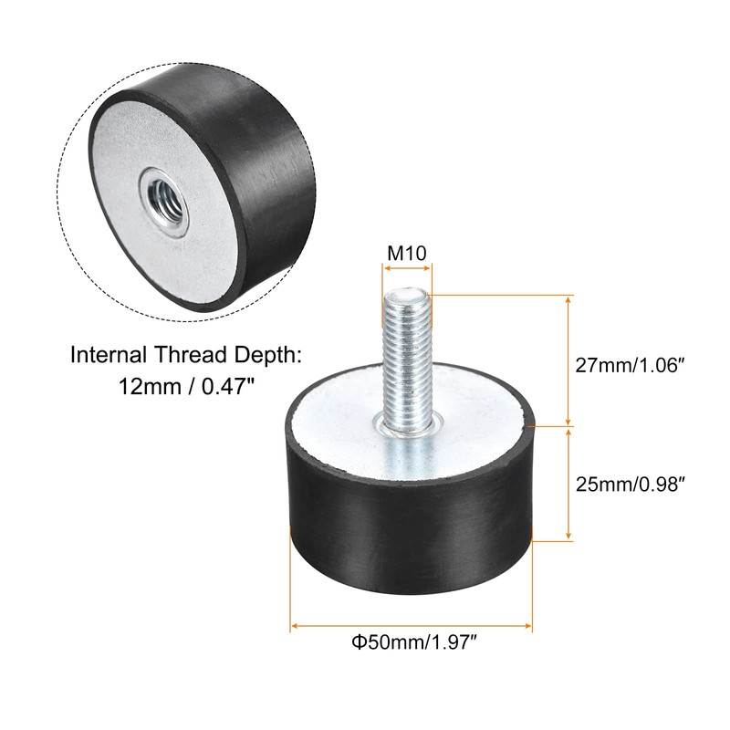 sourcing map Rubber Bearing M10 External / Internal Thread Vibration