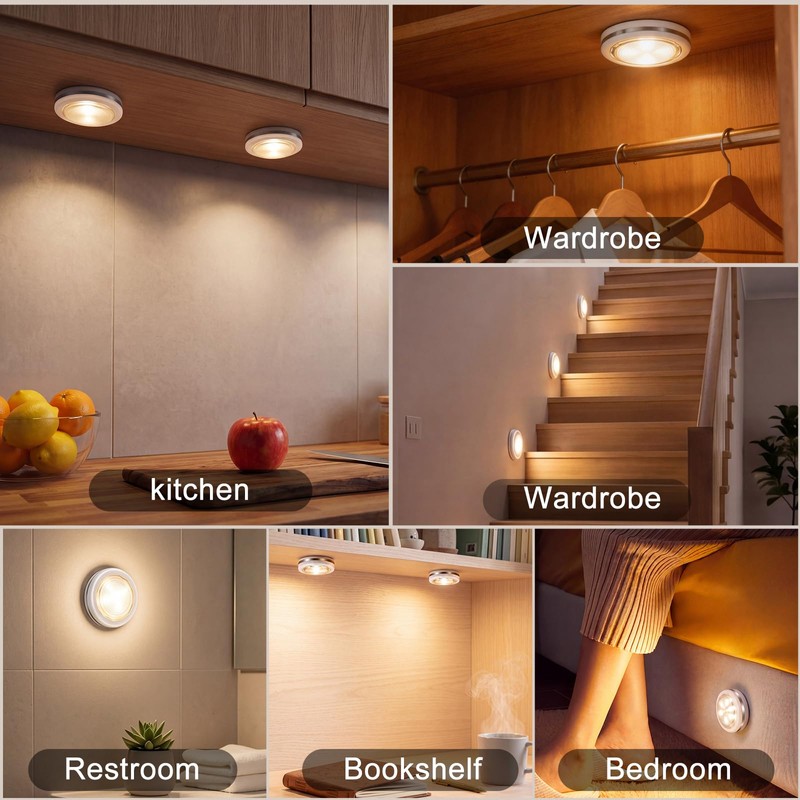 Bwaoo LED Puck Lights 6 Pack, Wireless Under Cabinet &