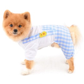 PAIDEFUL Dog Outfits for Small Dogs Boy Girls Summer Shirts with Plaid Pants Jumpsuits One Piece Apparel for Cats Puppies Chihuahua Clothes Adorable Overalls for Medium Pets 4 Legs Spring