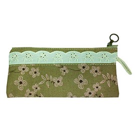 Emartbuy Vintage Floral Fabric Pouch – Embroidered Multipurpose Zip Case for Stationery, Makeup & Gifting - Brown