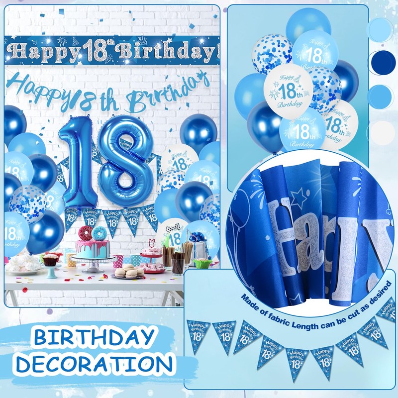 Decorazioni per 18° compleanno, palloncini blu per 18° compleanno, striscione