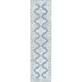 Mark&Day Wool Rugs, 2x8 Lecce Global Pale Blue Runner Area Rug, Blue White Carpet for Hallway, Kitchen, Bedroom or Living Room (2'6" x 8' Runner)