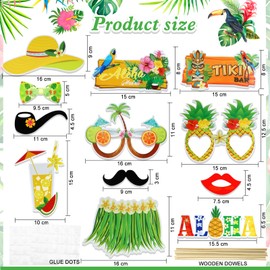 PHOGARY 13PCS Luau Photo Booth Props with 1PCS Hawaii Aloha Photo Frame Photo Props, Summer Photo Booth Props Kit for Hawaiian Tropical Luau Summer Pool Beach Birthday Party Decorations Supplies
