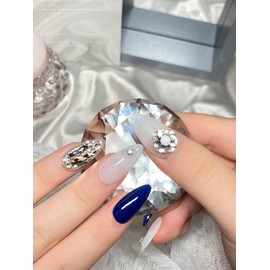 Navy Christon Handmade Nail Tips - Short Square / 네이비 크리스톤 수제네일팁 - 숏스퀘어