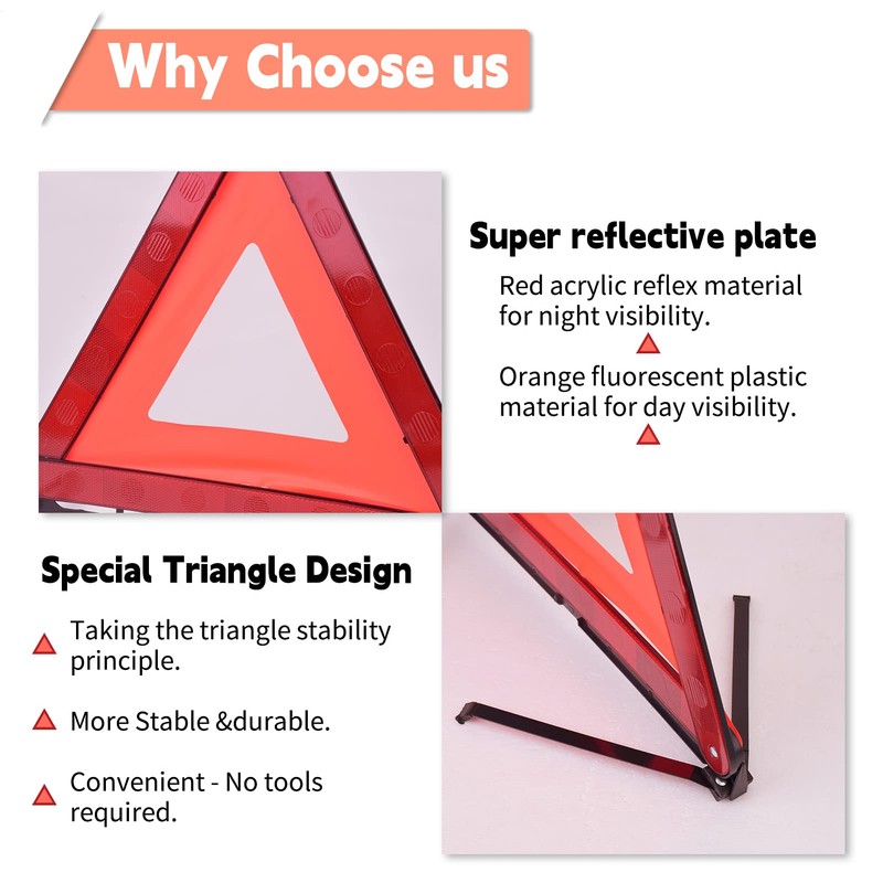 DEDC Car Safety Triangle Warning Kit, Set of 3 Roadside