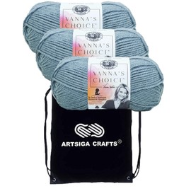 Lion Brand Vanna's Choice Dusty Blue 860-108 (3-Skeins - Same Dye Lot) Worsted Medium #4 Acrylic Yarn for Crocheting and Knitting with Project Bag