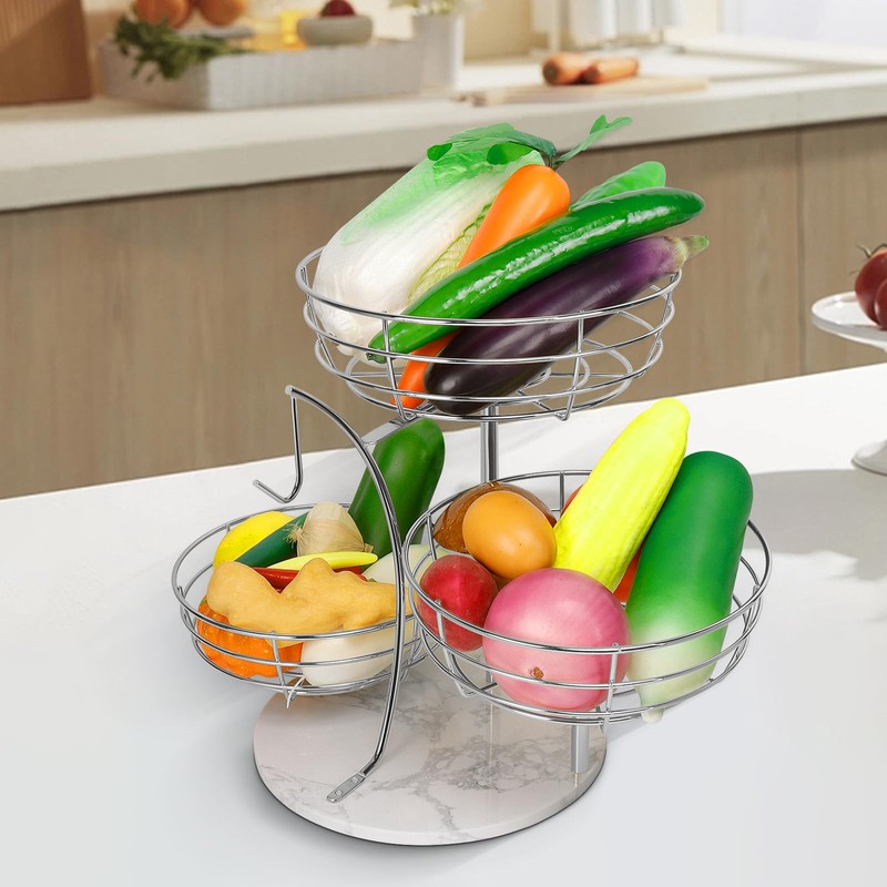 Livabber Fruit Basket Bowl with Banana Hanger, Metal Fruit Vegetable