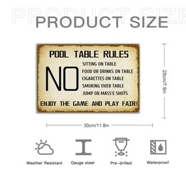 Pool Table Rules Tin Sign Vintage Billiard Wall Decor for Bar Club Pool Room Accessories Billiard Ball Decor Sign 8x12 inch