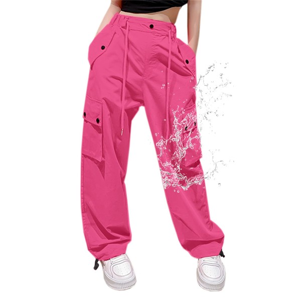 Cromoncent Girls High Waist Parachute Pants Y2K Cargo Trousers with