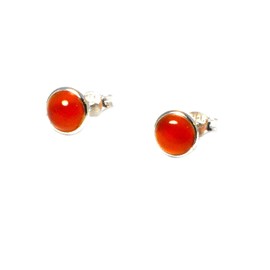 Carnelian Sterling Silver 925 Round Stud Earrings - (CST1501161), Sterling Silver, Carnelian