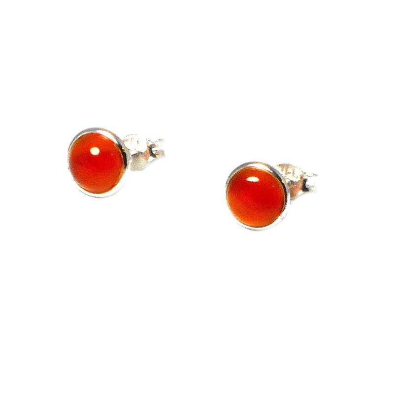 Carnelian Sterling Silver 925 Round Stud Earrings - (CST1501161), Sterling