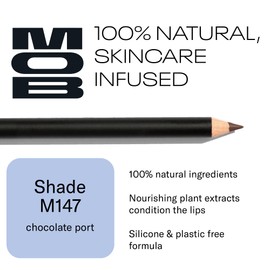 MOB Beauty Smooth Precision Waterproof Lip Liner, M147 Chocolate Port, 100% Natural Formula Long-Wearing Lip Pencil, Brown Lip Liner, Plastic-Free, Vegan, Cruelty Free