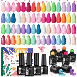 phoenixy 24 Pcs Gel Nail Polish Set, 20 Colors Gel Polish Pastel Bright Nude Blue Pink Purple Soak Off U V Nail Polish with Base Coat & Glossy/Matte/Glitter Top Coat Spring Gifts for Women Girls