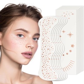 12PCS Glitter Freckles,Glitter Freckles Face Tattoo,Sparkle Tattoo Stickers Fake Freckles Patch Glow Up Makeup Patches Accessories for Men Women Party (Rose gold)