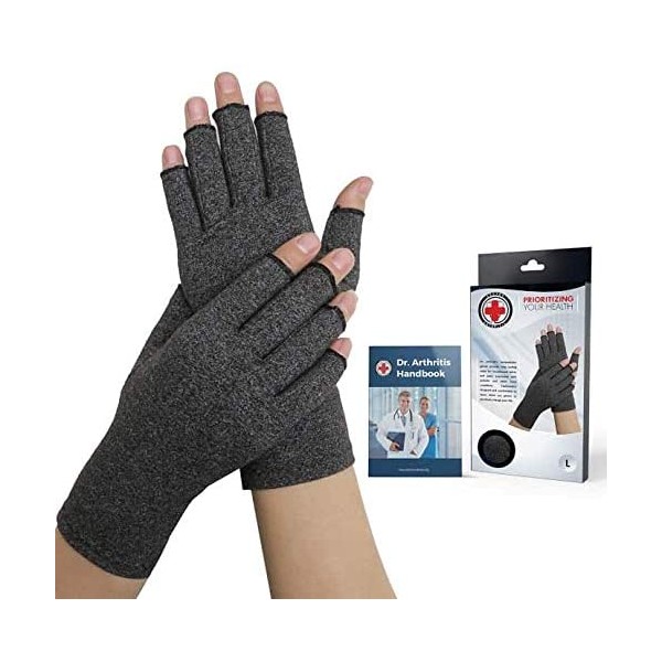 Doctor Developed Compression Arthritis Gloves - Doctor Written Handbook Included: Relieve Arthritis Symptoms, Raynauds Disease & Carpal Tunnel [One Pair] (M)