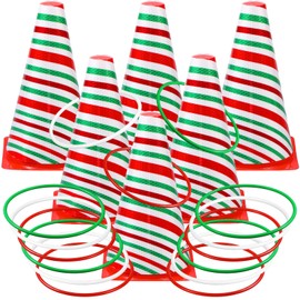 Leitee 6 Sets Candy Corn Ring Toss Game Plastic Cones Ring Combo Set Mini Traffic Cones Game for Sports Training Garden Backyard Outdoor Activities(Red White Green,Christmas Tree)