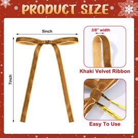 24 PCS Velvet Christmas Ornaments Decorations, Fancy Luxury Velvet Bows Ornaments for Christmas Tree, Christmas Tree Decorations Bows Ornaments for Xmas Tree Holiday Decor (Khaki)