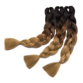 24" Afro Braiding Hair 3 Bundle Crochet Jumbo Braiding Hair Extensions Ombre Colour Dark Black to Light Brown to Ash Blonde