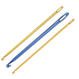 Pack of 3 Knooking Needles, Crochet Hooks, Knitting Needle with Eyelet for DIY Weaving, Knitting Tool, Tunisian Afghan Crochet Hook Made of Aluminium, Sewing Accessories