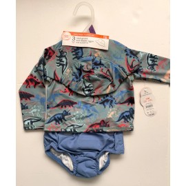 Wonder Nation Baby Boy Rashguard and Diaper Cover Swim Set with Hat, Size 12mo.