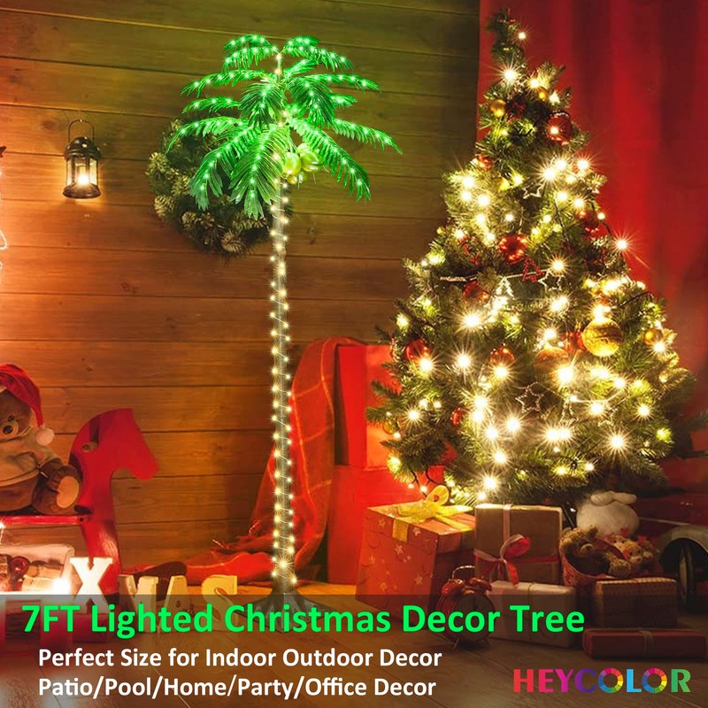 HEYCOLOR 7 FT LED Lighted Palm Tree with Coconuts Outdoor