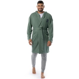 IZOD Men's Micro French Terry Cloth Hooded Bathrobe, Dark Green, One Size