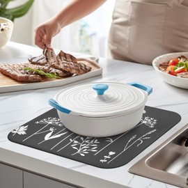 Dish Drying Mat, Highly Absorbent Microfiber Kitchen Counter Mat, Dish Drying Pad for Dishes, Utensils, Pots and Pans, Large 16" x 18" Black