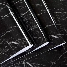 AutoGoody 4ft x 30ft Gloss Black Marble Granite Stone Wallpaper Vinyl Film Home 48" x 360"