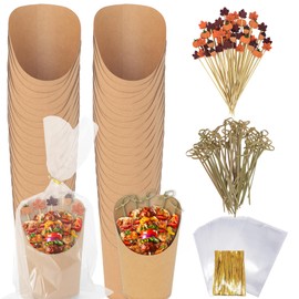 Charcuterie Cups with Skewers - 60ct 14oz Kraft Paper Snack Cups, 200 Bamboo Sticks & 50 Dust-Proof Bags for Party, Wedding Supplies-2