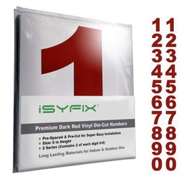 iSYFIX Red Vinyl Numbers Stickers,6 Inch Self Adhesive (2 Sets),Premium Decal Die Cut and Pre-Spaced for Mailbox, Signs, Window, Door, Cars, Trucks, Home, Business, Address Number, Indoor or Outdoor