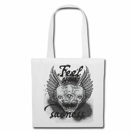 'Shoulder bag "Feel Your Skull Gothic Outdoor Bike Club Mc Motorcycle Chopper Custom Motorbike, Meet Club Meet Shopping Bag School Bag Gym Bag in White